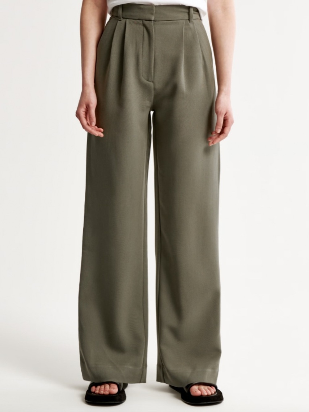 Abercrombie & Fitch Sloane High-Waist Wide-Leg Trousers in Olive Green
